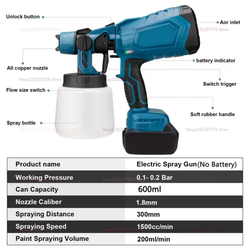 بخاخ طلاء HVLP لاسلكي يعمل ببطارية 18 فولت لخزائن الأثاث والسياج والجدران بدون بطارية وسهلة الاستخدام #6