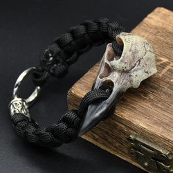 Odin Raven Skull Bracelet Mens Slavic Paracord Rope Bracelet Punk Biker Rock Party Accessories Nordic rune Jewelry