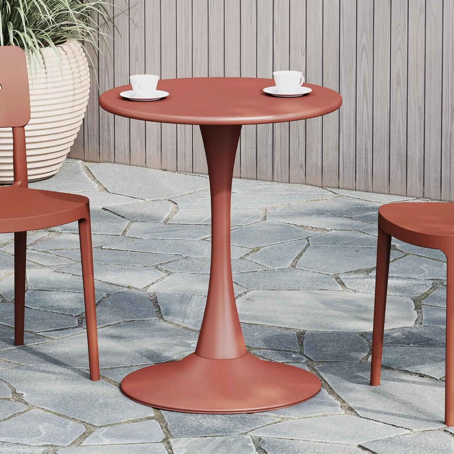 Small Dining Table, Round PP Outdoor Table, Weather Resistant Balcony Table for Outside Poolside Deck Lawn Garden Backyard, Red