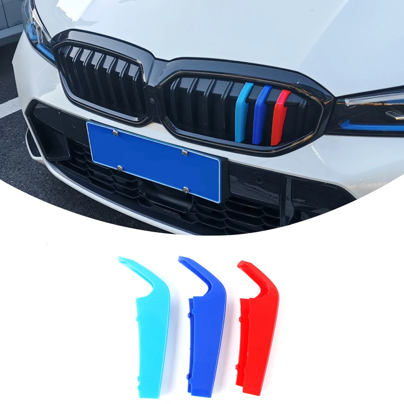 ل 2025-2026 BMW 3 Series G20 شبكة أمامية للسيارة شرائط زخرفية BMW شرائط ثلاثية الألوان ملحقات السيارة الخارجية