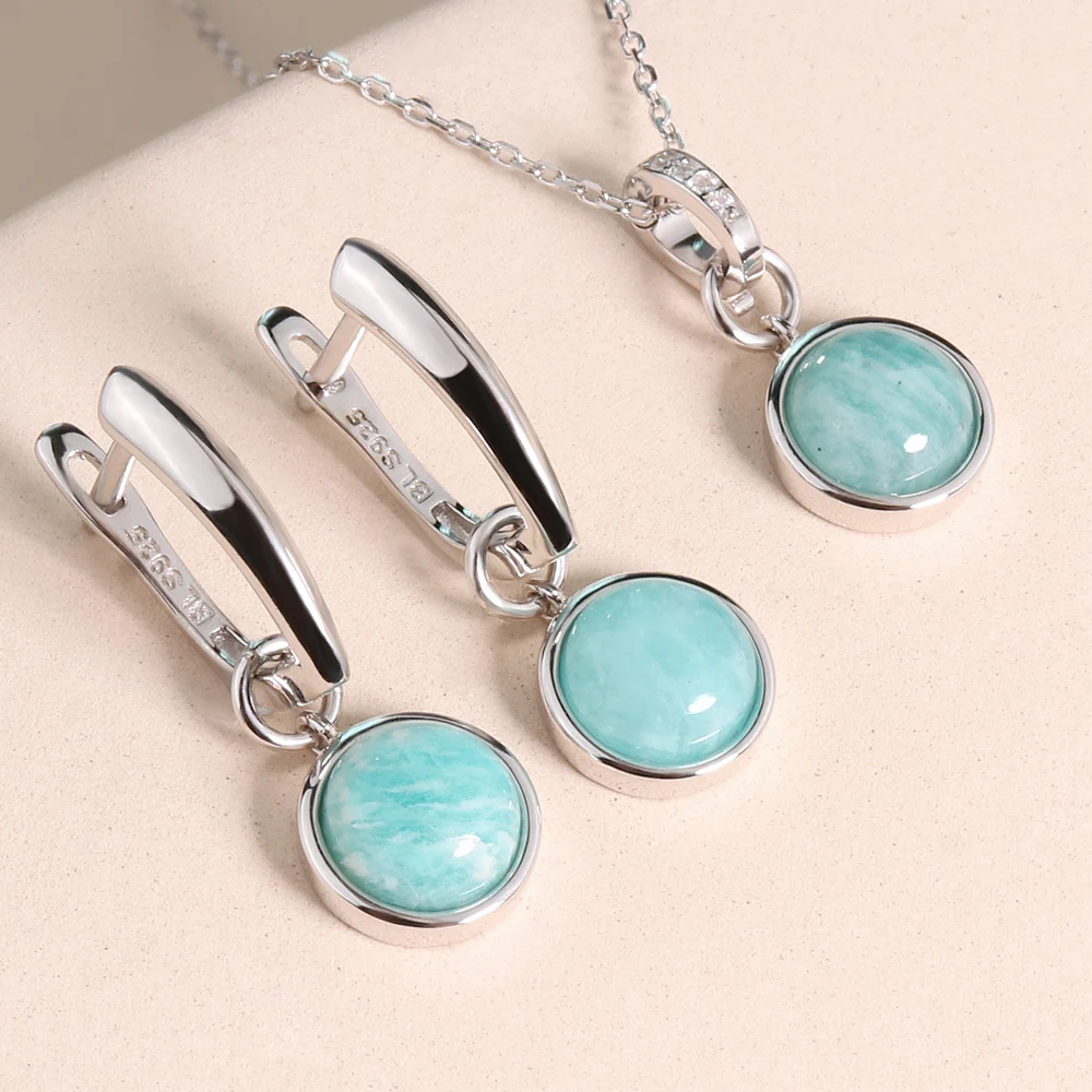 2023 new simple amazonite Jewelry set earring pendant natural gemstone fine jewelry for women wife office lady daily wear gift