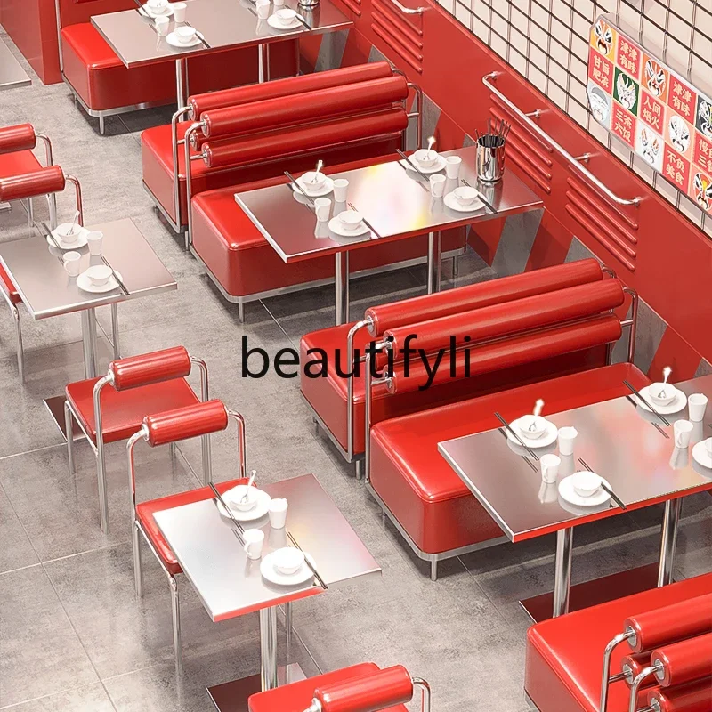 Red theme Guochaofeng restaurant card seat restaurant dining table and chair combination customization