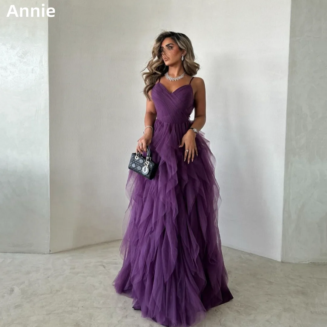 Annie Purple Elegant Wedding Dress Tulle Fluffy Layering Prom Dresses Arab Ladies Formal Occasions Bespoke Occasion Dresses