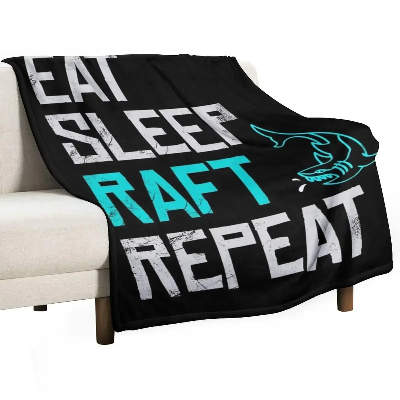 Raft Game Eat Sleep Raft Repeat Funny Shark Attack Throw Blanket Summer Beddings Plush Blankets