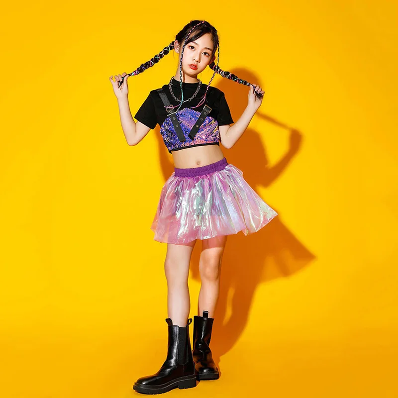 Fille Jazz danse jupe été enfants Hip Hop spectacle pom-pom girl Performance jupe Jazz danse jupe Performance de la mode