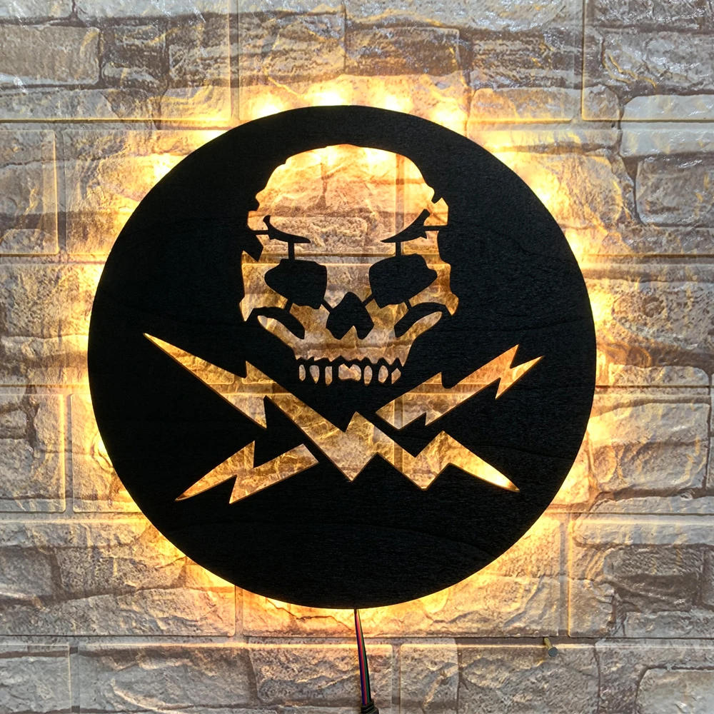 ZK30 Creative Skull LED Wall Lamp Home Decor Bedside Background Wall Sign Lamp USB Remote Control 16 Color Cable 2 Meters