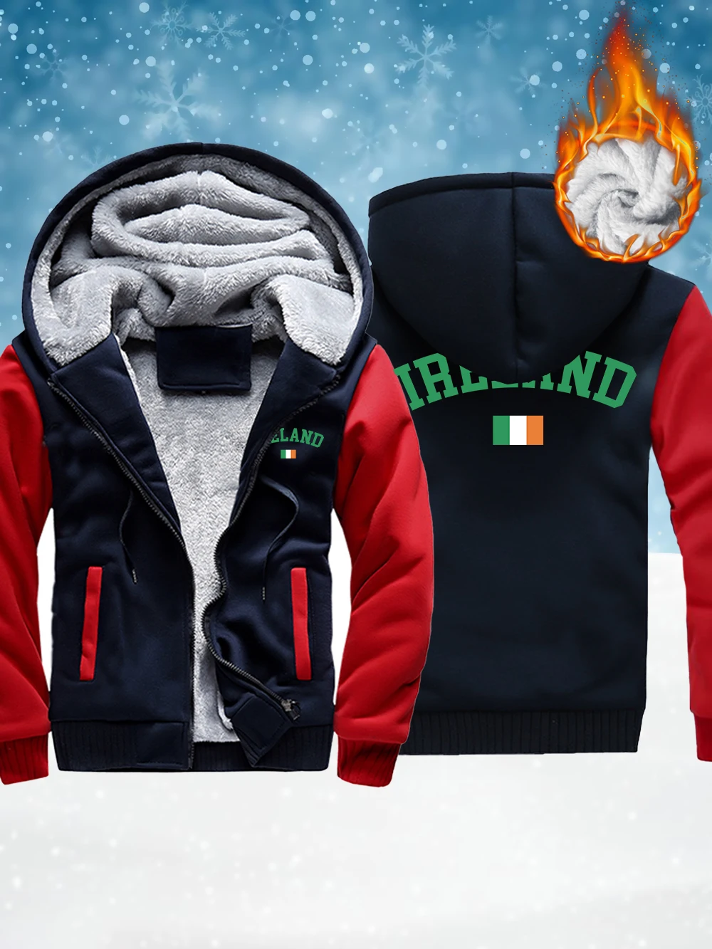 

Мужская верхняя одежда на молнии с текстом Ирландии и принтом флага, зимние утепленные утепленные пальто, флисовые теплые ветрозащитные куртки, повседневные мужские топы