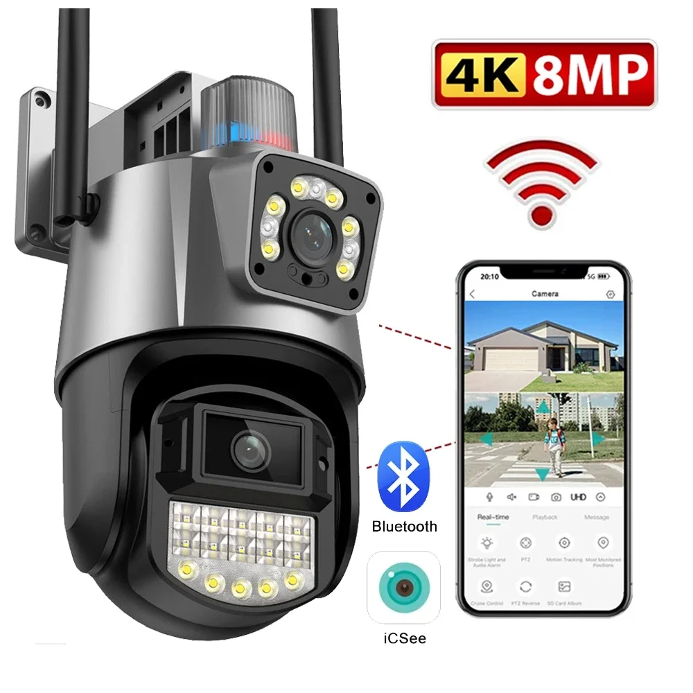 

Outdoor Wifi IP Camera 8MP 4X Zoom Dual Lens PTZ Camera Auto Tracking CCTV Surveillance ICSEE ONVIF Security Protection