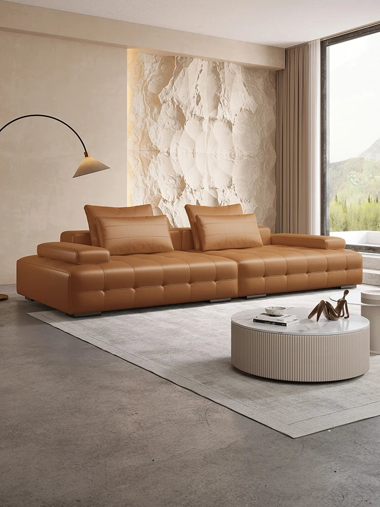 Italian real cowhide modular living room villa high-end large flat floor modern simple light luxury retro sofa