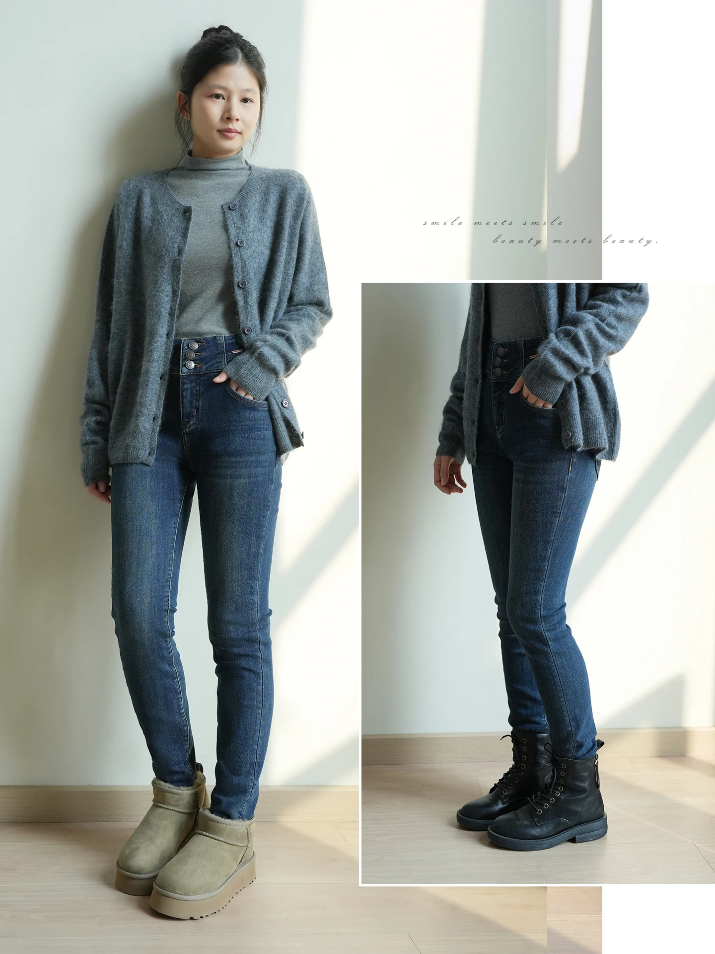 

High Waist Cotton Fce Lined Slim Fit Denim Jeans Women's Winter Warm Casual Tight Pants Soft Comfortable Ladies Pencil Jeans