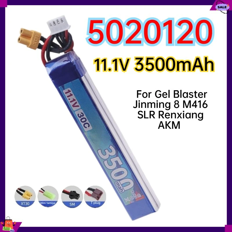 11.1V 3S 3500mAh 30C 5020120 Rechargeable Lipo Battery For Gel Blaster Jinming 8 M416 SLR Renxiang AKM Replacement Spare Parts