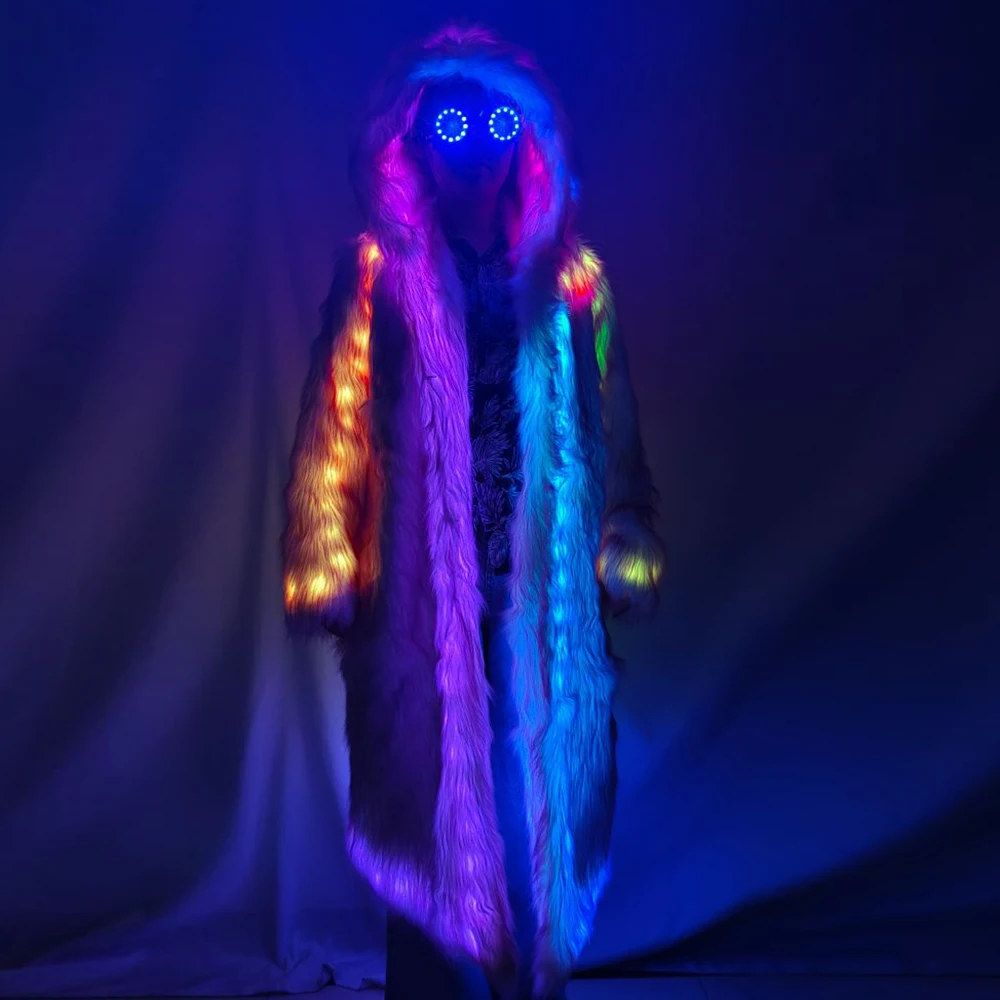 

Women's Light Up LED Faux Fur Coat Rave Party Costume Club Performance Jacket Plus Size