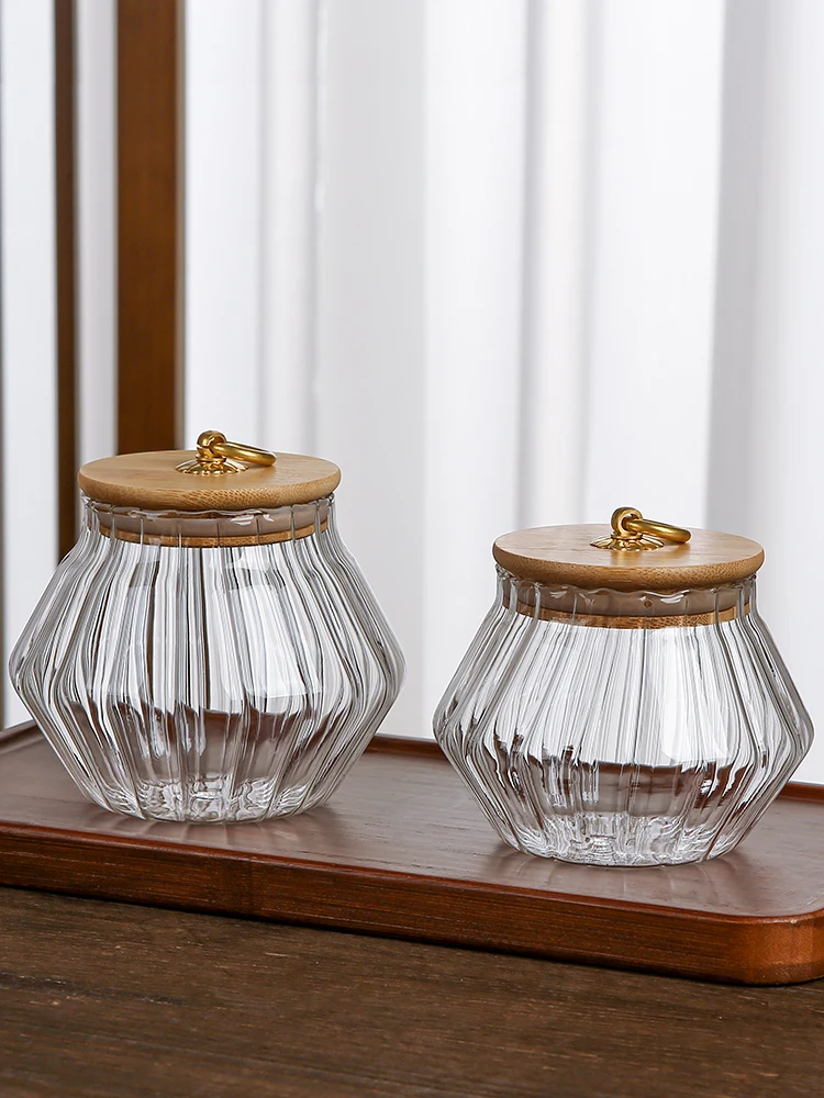 Tea jar Flower tea jar Glass sealed jar coffee bean jar Household tea bin Kitchen storage jar through storage bottle