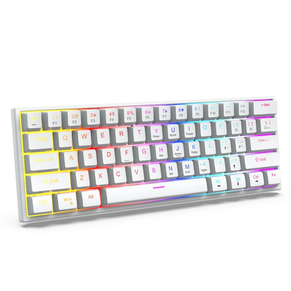 Teclado mecânico com fio, 60%, RGB, para jogos, material de escritório, teclados ergonómicos, mini USB, teclado gamer, teclado mecânico, branco.
