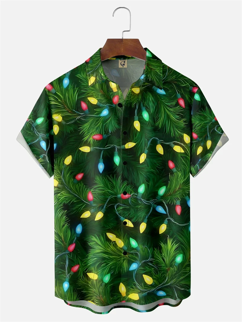 

Костюм с 3D принтом рождественской елки, пляжные рубашки для мужчин и женщин, гавайская рубашка с короткими рукавами и лацканами, модные рубашки для отпуска на пуговицах
