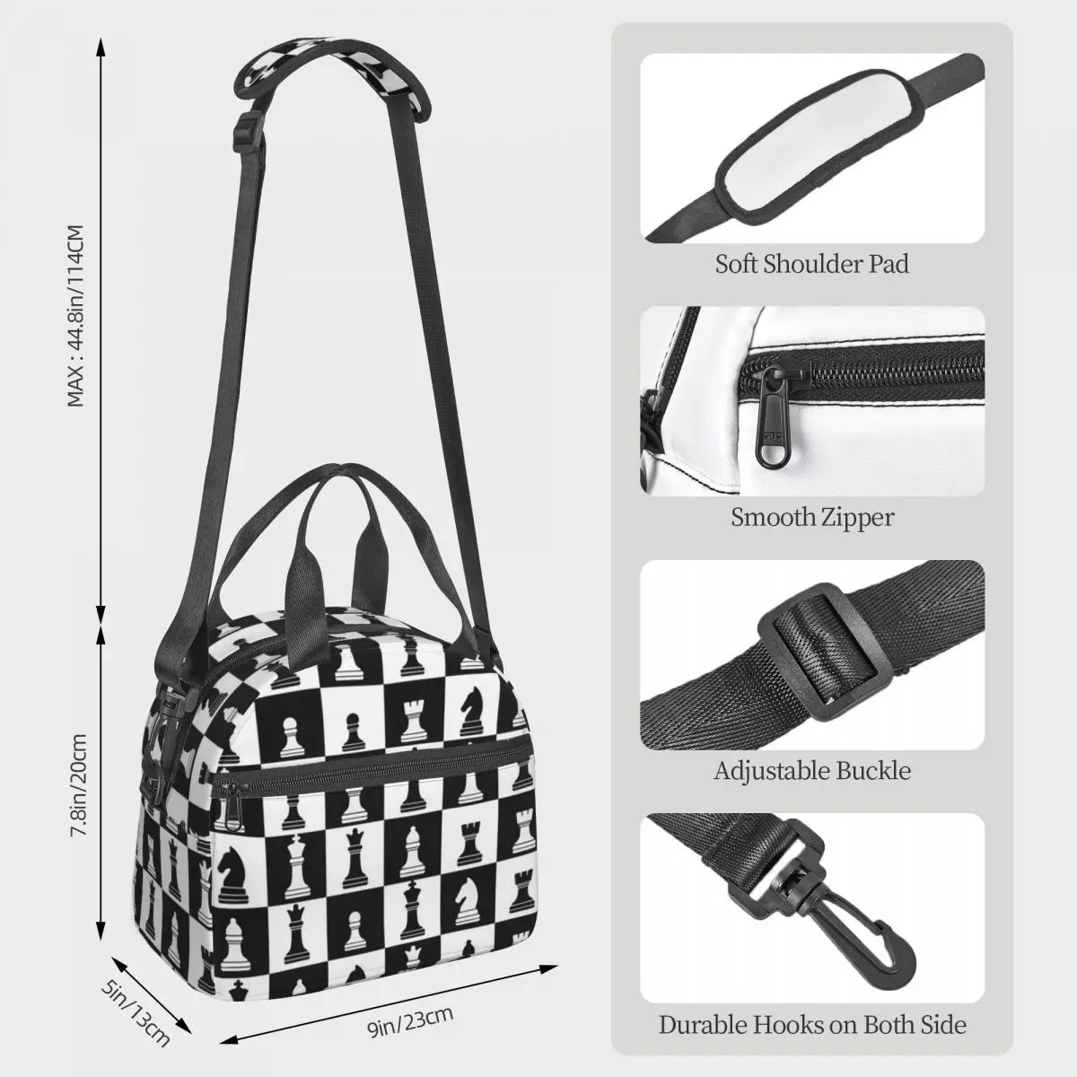 Black And White Chess Board Pattern Insulated Lunch Bag for Kids School Cooler Thermal Box Tote Portable Lunch Boxes