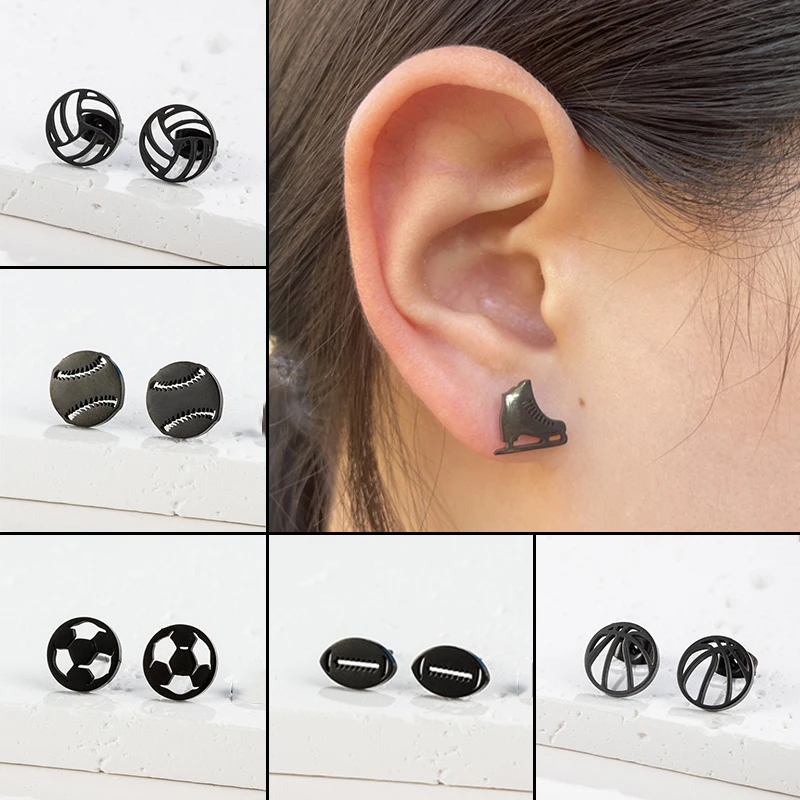 Sport Stainless Steel Rugby Baseball Earring for Women Multiple Ball Ear Jewelry Girls Skates Earrings Gifts Accessories
