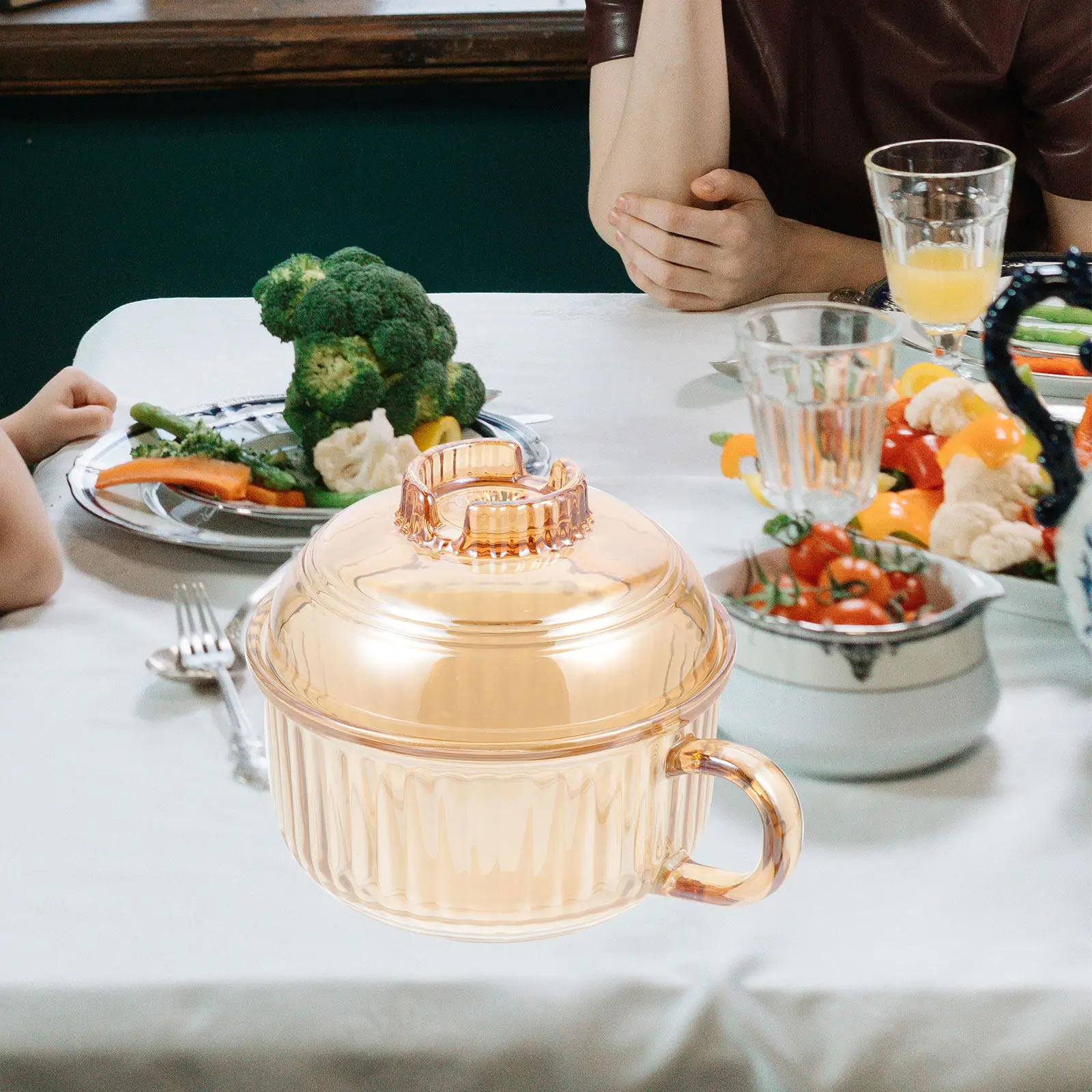 

Convenient Multifunction Stew Bowl Glass Soup Mug Lid Microwave Safe Exquisite Beautiful Daily Use Home Kitchen Accessory