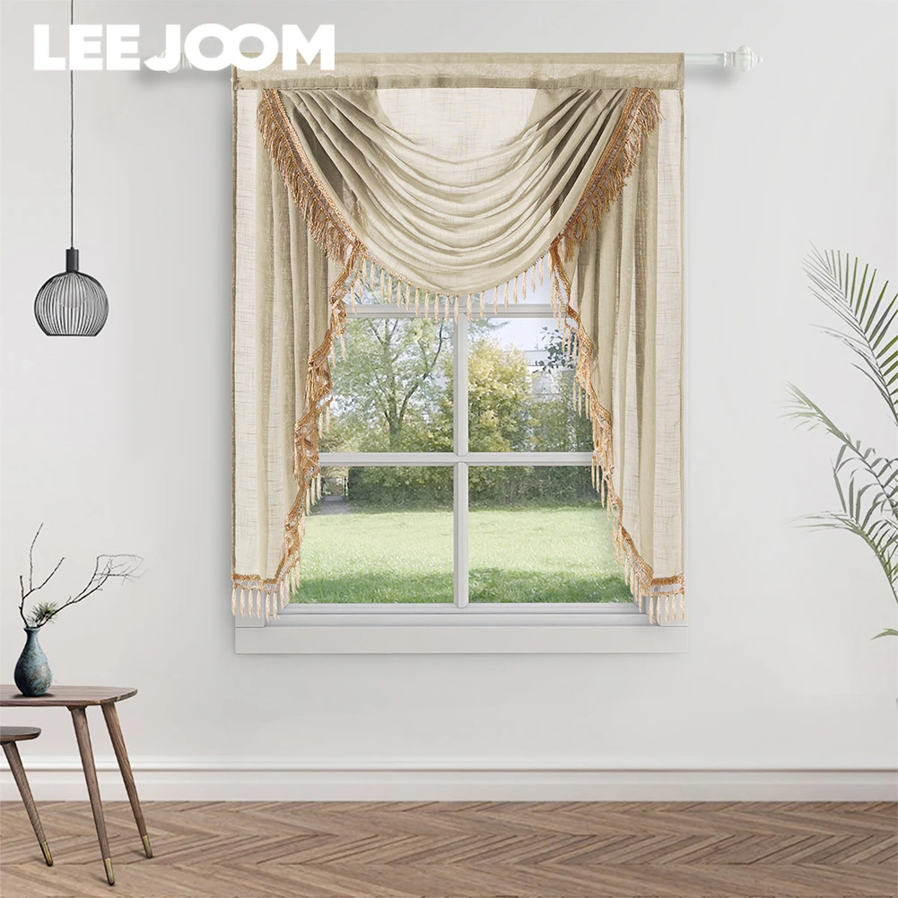 LEEJOOM Solid Tulle Sheer Curtain Valance Small Window Drapes in Living Room Balcony Home Decor 1PC