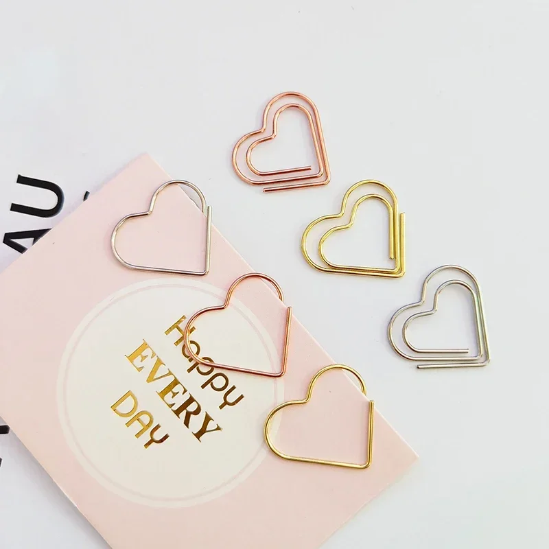 50pcs/set Kawaii Hollow Paper Clips Love Heart Binder Clips Bookmarks Ticket Photo Clamp Patchwork Clip Office Binding Supplies