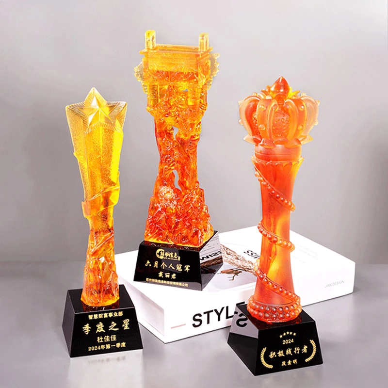 Customized Water Coloured Glaze Trophy, Creative High-end Five pointed Star Excellent Employee Company Annual Meeting Award, 1Pc