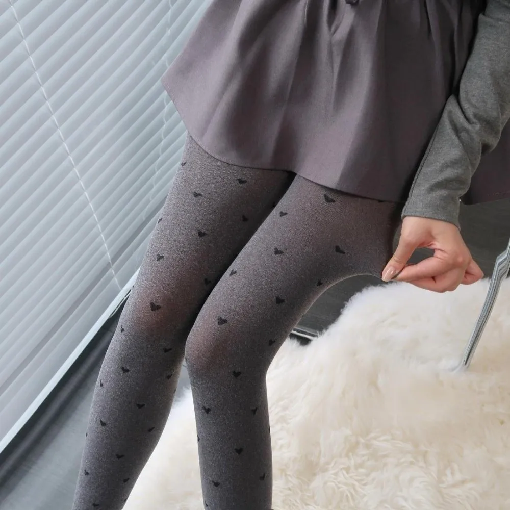 Grey Polka Dot Tights Elastic Good Stretch Women's Winter Leggings Slim Fit Polka Dot Heart Pattern Body Stockings