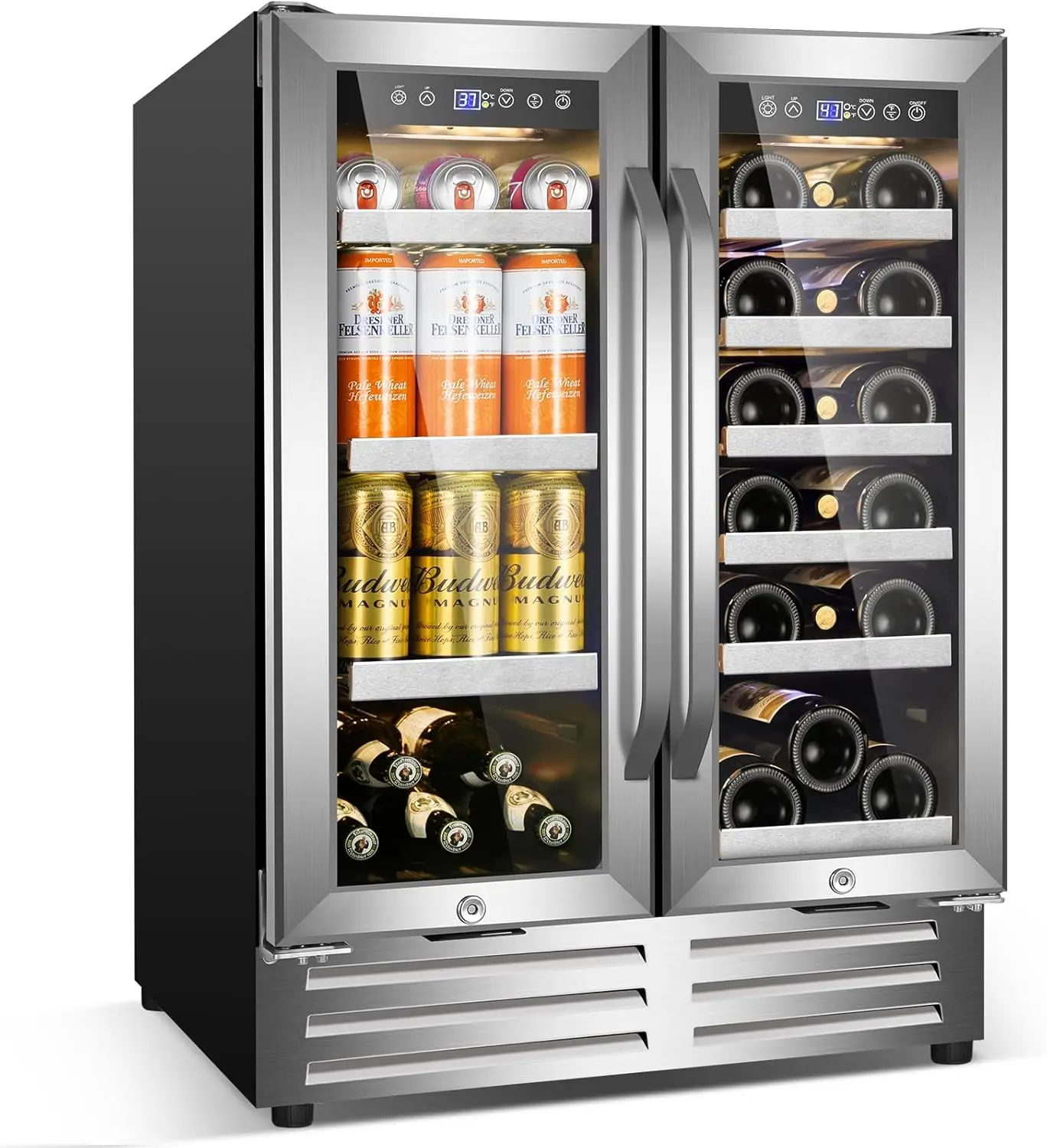 24 Inch Beverage Refrigerator , Dual Zone Wine and Beverage Cooler, Large Capacity for Beer Wine Drink with Built-In