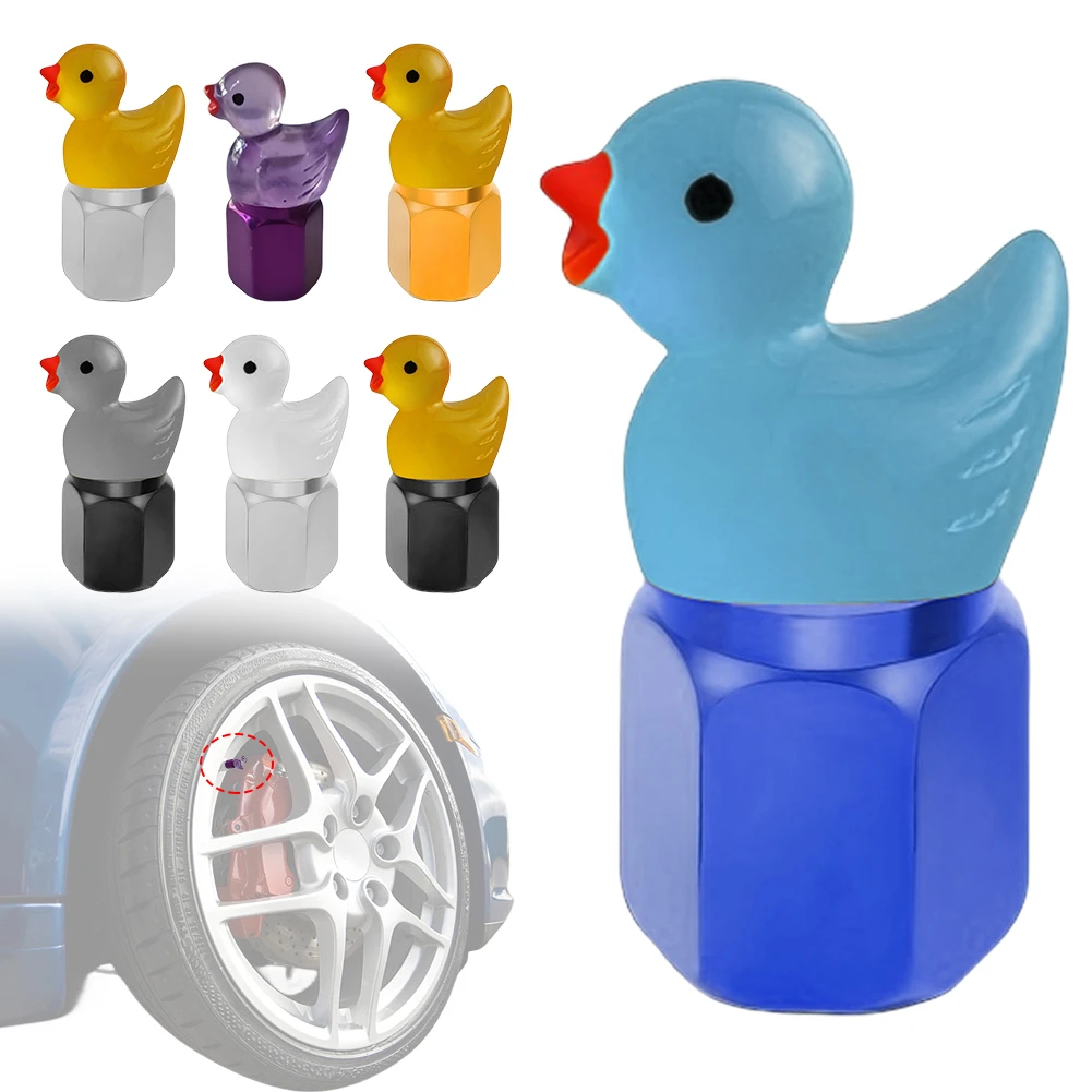 4PCS süße Ente Reifen Ventilkappen leuchten im Dunkeln leuchtende Autoreifen Ventilkappe Nachtlicht Reifen Dekor für Auto Motorrad Fahrrad