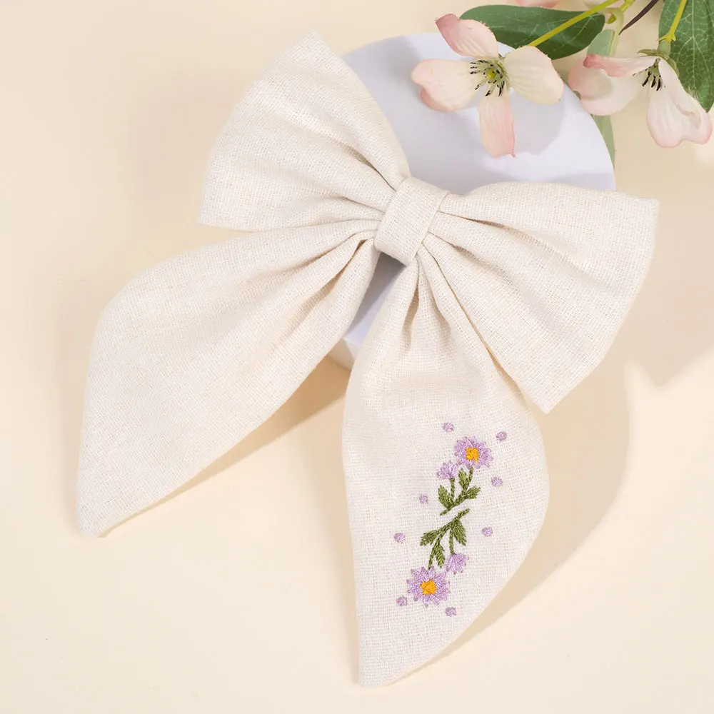 Large Embroidery Bow Hair Clip For Girls Princess Daisy Hairpin Toddler Hair Pin Barrettes Headwear Kids Hair Accessories