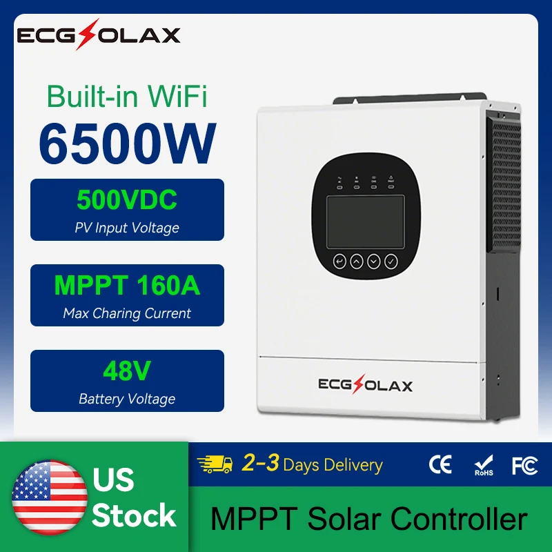 ECGSOLAX 6500W Hybrid Solar Inverter Pure Sine Wave 24V 48V 230V Off Grid Inverter 160A 120A Mppt Solar Controller With WIFI