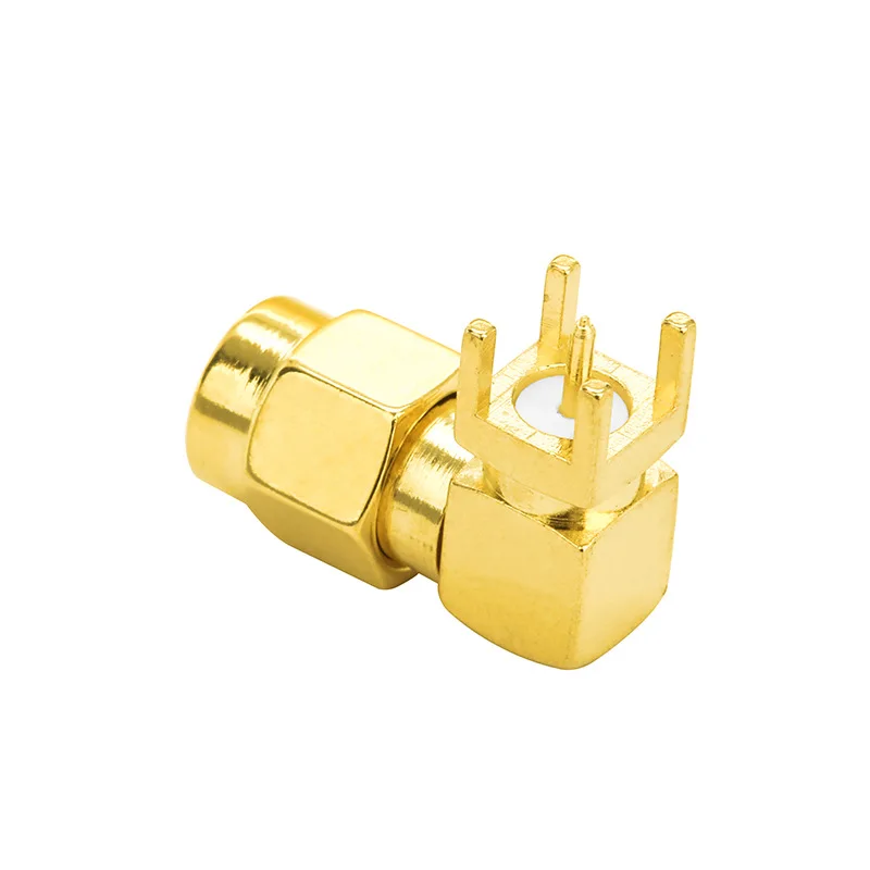 5 Stück SMA-Stecker rechtwinklig für Leiterplatten, 4-polig, Lötanschluss, 90 Grad, RF-Koaxialadapter – Detail 4