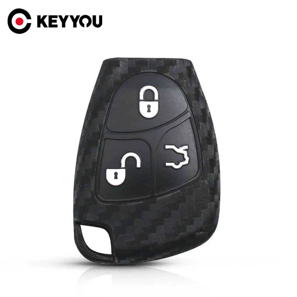 KEYYOU Carbon Fiber Silicone Car Key Case For Mercedes Benz C B E R Class GL CLS CLK SLK W203 W211 W204 3BNT Remote Key Cover