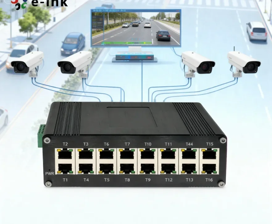 Industrial 16-Port Gigabit PoE+ Switch 480W Total 30W Per Port Hardened for Outdoor Network and Wireless System view 2