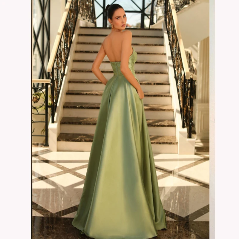 Bowith Evening Luxury Dress Prom Elegant Fruit Green Strapless Long Gown For Women Wedding Party Formal Occasion Gala vestidos