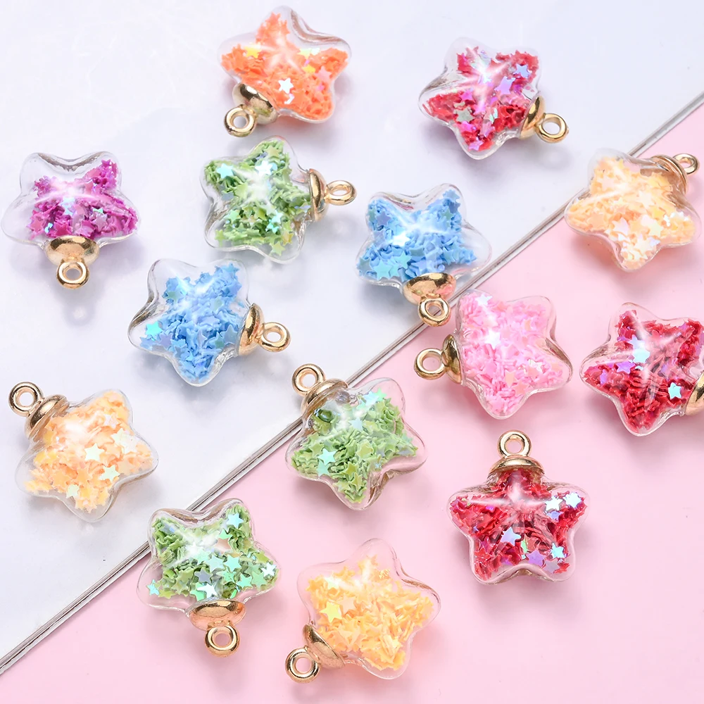 10 Stück transparente Glasflasche, Stern-Pailletten, 20 mm Stern-Glaskugel-Anhänger für Schmuck, DIY, Mode, Halskette, Ohrring, Anhänger, Herstellung – Detail 5