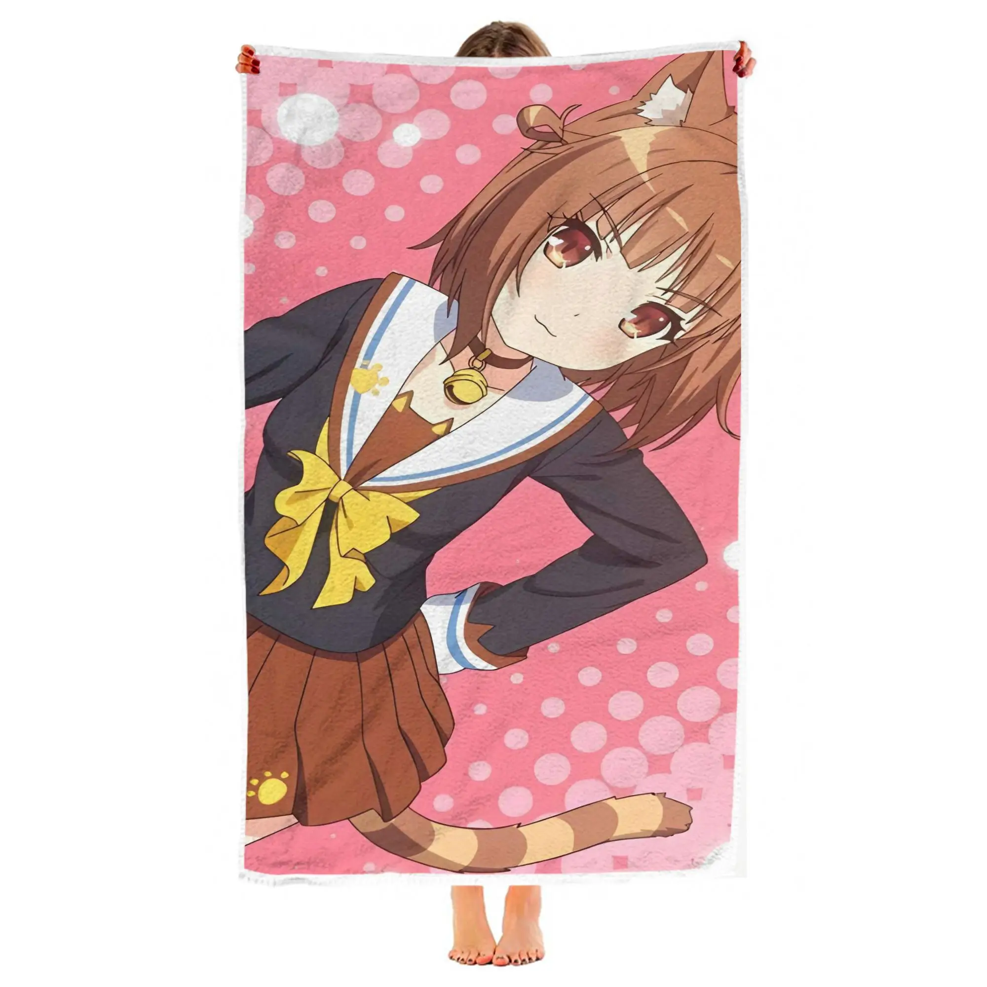 1pc N-Nekopara Azuki Cat Girl Anime Beach Towel Microfiber Quick Dry Sand Free Large Towel Summer Pool Kawaii Fan Gift