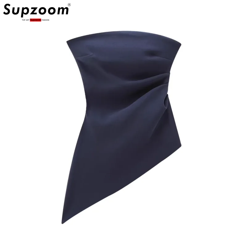 

Supzoom 2026 Новинка: Модный французский плиссированный асимметричный топ без рукавов с открытой спиной в минималистичном стиле