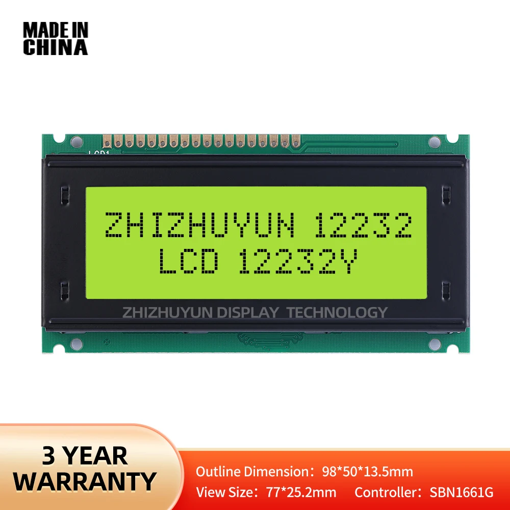 12232Y ekran LCD o wysokiej jasności 122*32 ekran graficzny z matrycą punktową LCM moduł Lcd żółta zielona membrana żółto-zielona