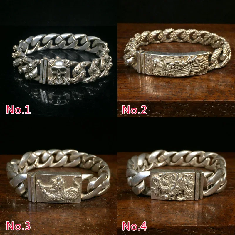 

Exquisite Chinese Tibetan Silver Handmade Skull/Dragon/Tiger/Bully Dog Amulet Auspicious Bracelet Statue/No.1--No.5 Style