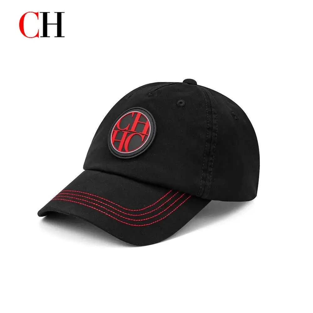 

Бейсболка CH Circular Patch из выстиранного хлопка, унисекс, винтажная, в стиле Dad Hat, с красной полосой, солнцезащитный козырек, уличная мода, черная кепка