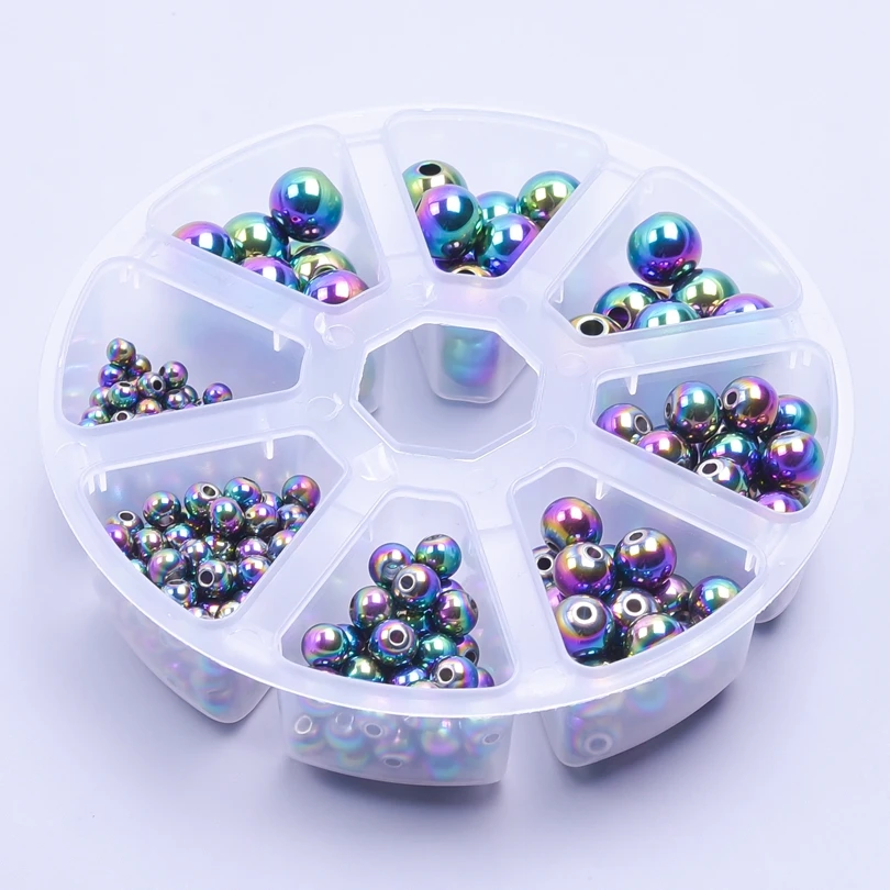 

330pcs/Lot Mixed Dia 4-10mm Rainbow Bead Stainless Steel Beads For Jewelry Making Supplies DIY Women/Men Accessories Hole Kralen