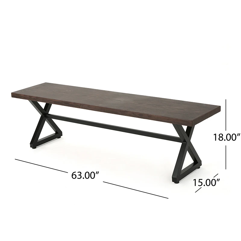 Outdoor Aluminum Dining Bench with Steel Frame, Brown / Black 