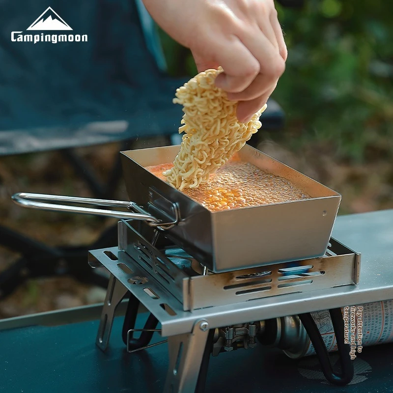 

CAMPINGMOON DO-17/DO-2117 Outdoor Camping Picnic Kitchen Utensils Cookware Stainless Steel Fry Pan Cooking Pot with Lid