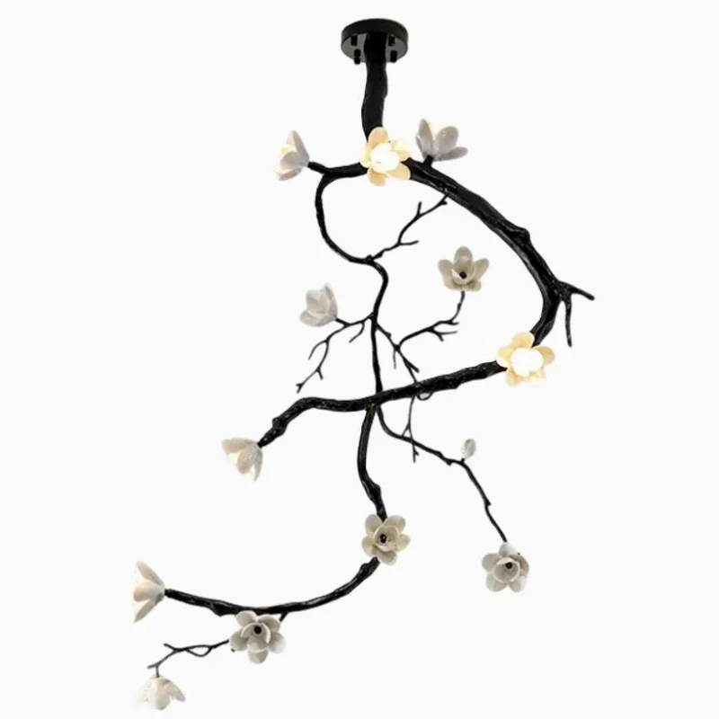 

New Chinese style all-copper magnolia living room chandelier wabi sandy wind retro tea room hotel restaurant classical designer