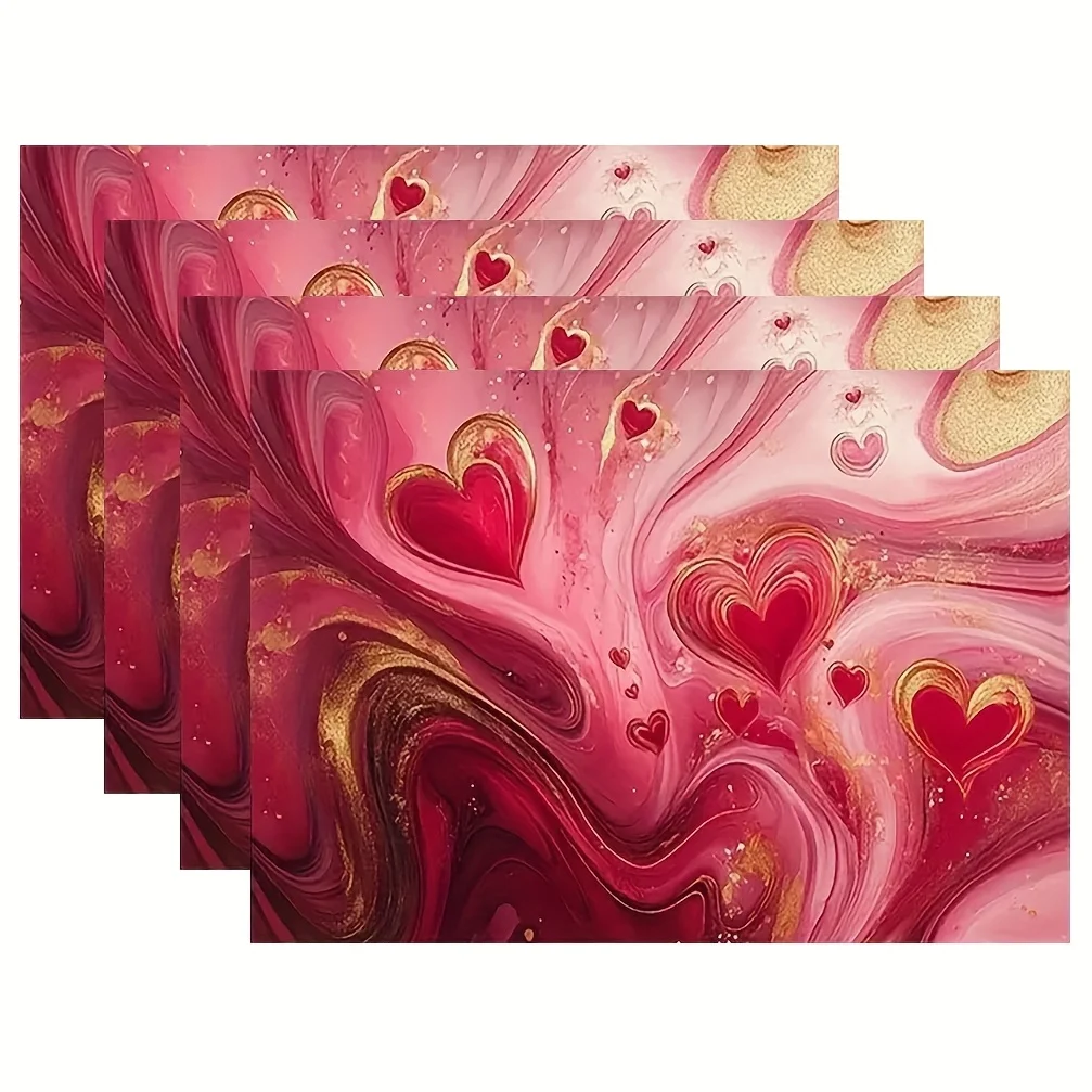 Romantic Heart Placemat Soft Pink Marble Texture With Golden Highlights Suitable For Valentine’s Day Or Wedding Reception