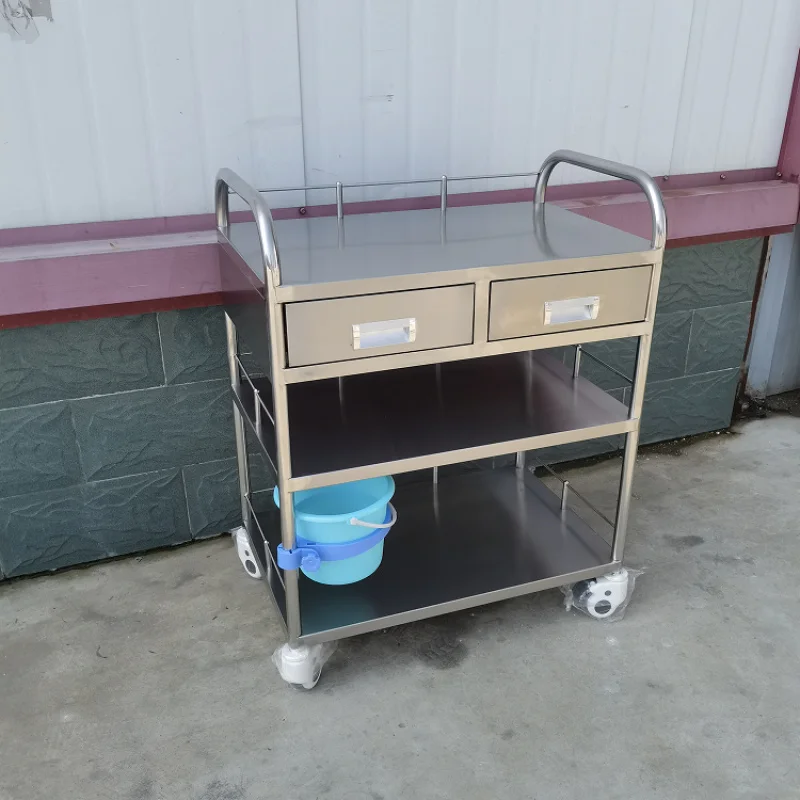 custom.Modern Stainless Steel Multi-functional Silver Medical Trolley Hospitals Clinics-Nurse's Cart 4 Silent Castors 200 lb