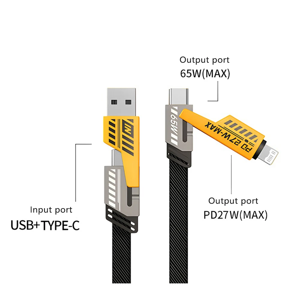 Multi-function 4-in-1 data cable super fast charging PD27W charging dual type-c 65W Lightning Nylon Braided cable for iPhone And