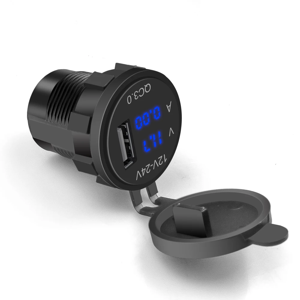 

QC3.0 Car Charger Socket with Voltmeter Ammeter 12V/24V Waterproof Quick Charge Power Outlet Socket for Motorcycle Marine Boat