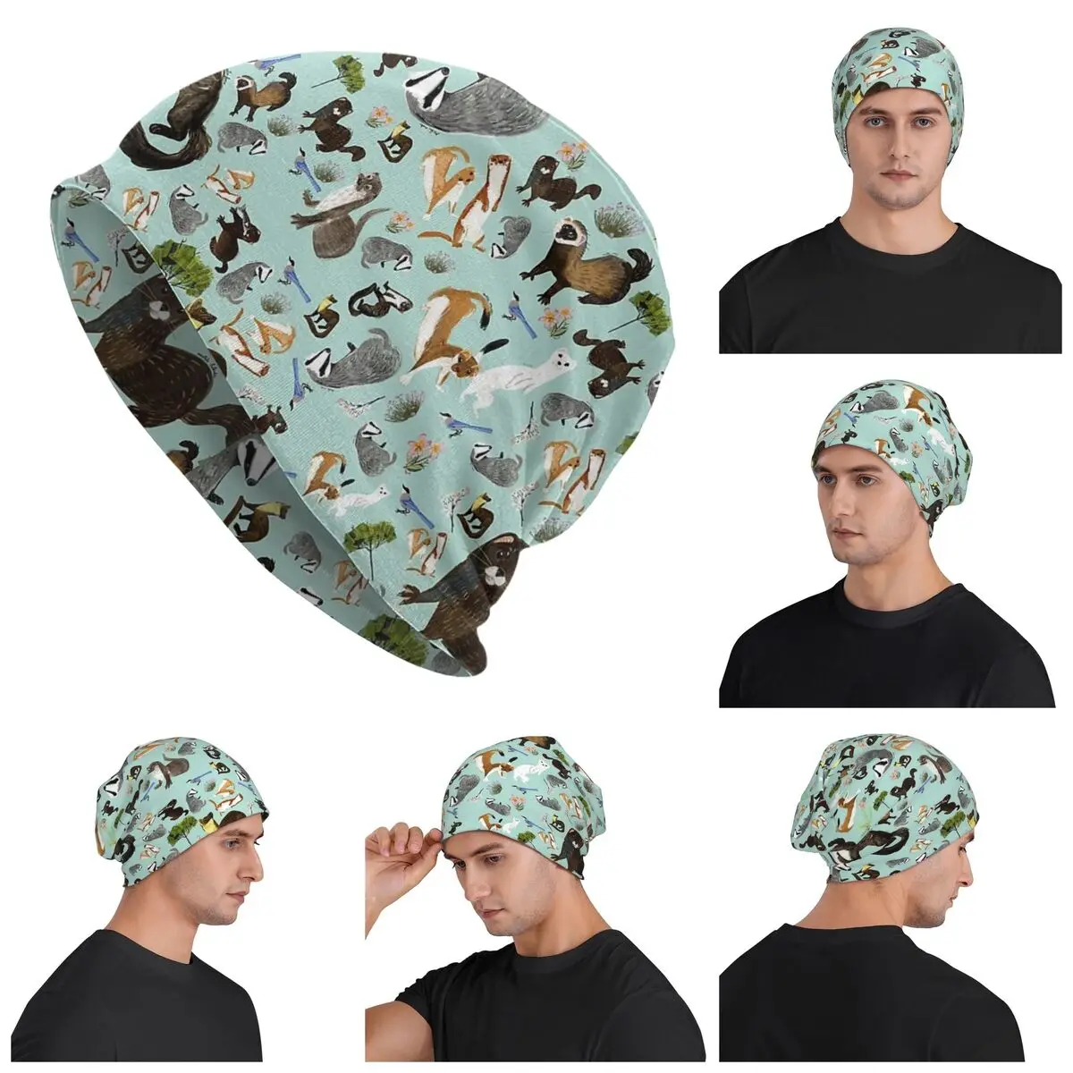 

Mustelids From Spain Pattern Warm Knitted Cap Fashion Bonnet Hat Autumn Winter Outdoor Beanies Hats for Unisex Adult