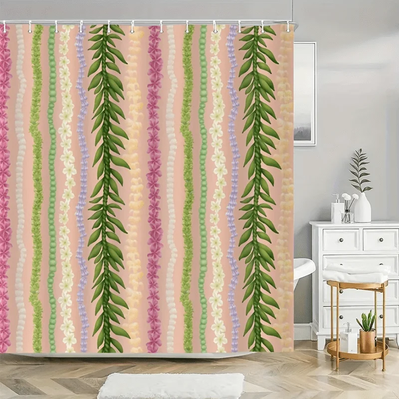 

Floral Botanical Stripe Shower Curtain Waterproof Pastel Vertical Bathroom Decor Nature Print Liner Cute Cottagecore Aesthetic H